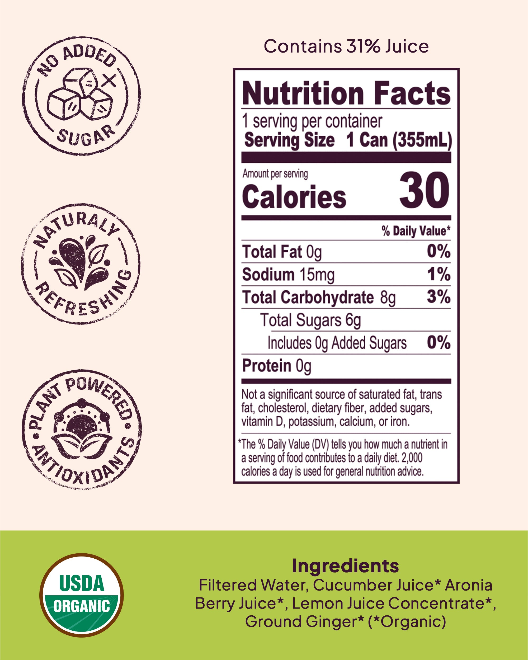 Organic Cucumber, Ginger, and Aronia