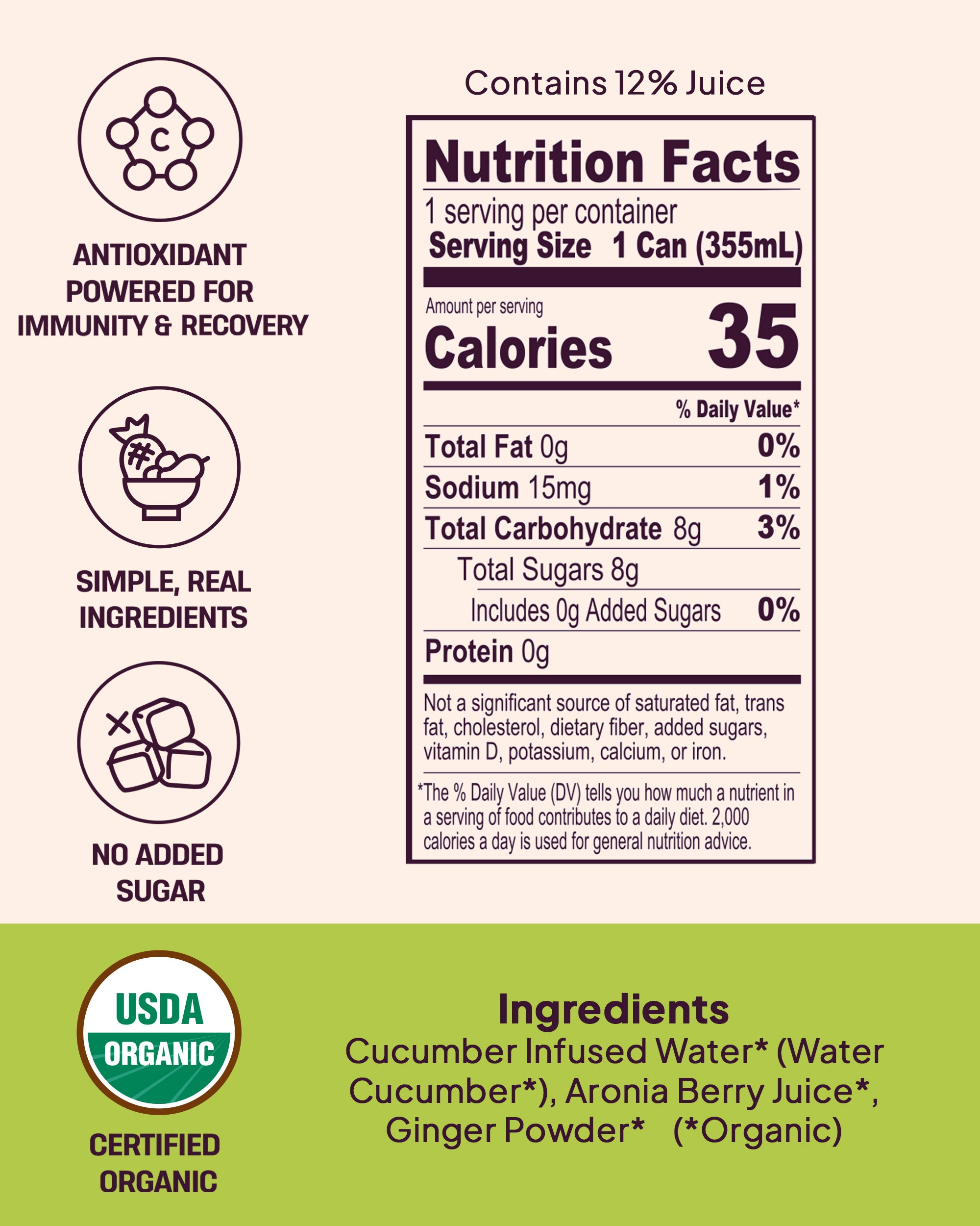 Organic Cucumber, Ginger, and Aronia